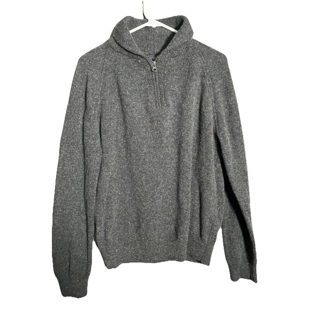 J. Crew Lambswool Donegal Quarter Zip Sweater Mens L Gray Raglan Knit Heritage - Picture 1 of 7